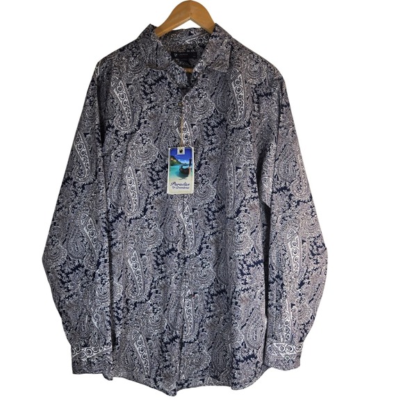 Cremieux Other - Cremieux Paradise Mens XL Navy White Paisley Print Long Sleeve Cotton Shirt NWT